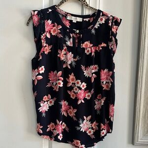 Loft Women's Floral Sleeveless Top - Dark Navy and Pink